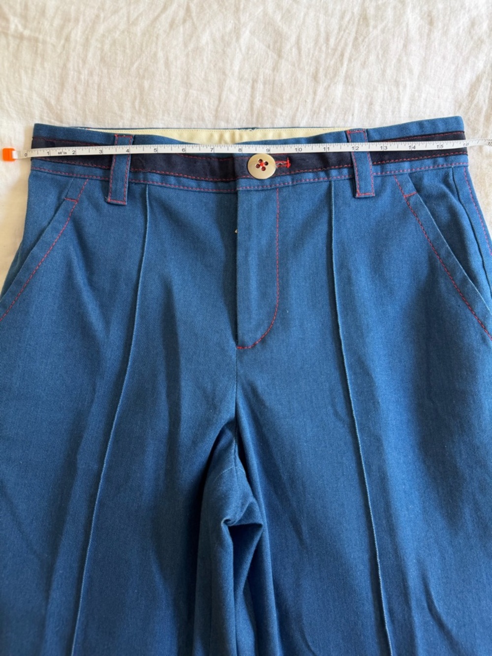 Marc Jacobs Blue Trouser with Red Topstitching and Silver Buttons - Picture 6 of 11